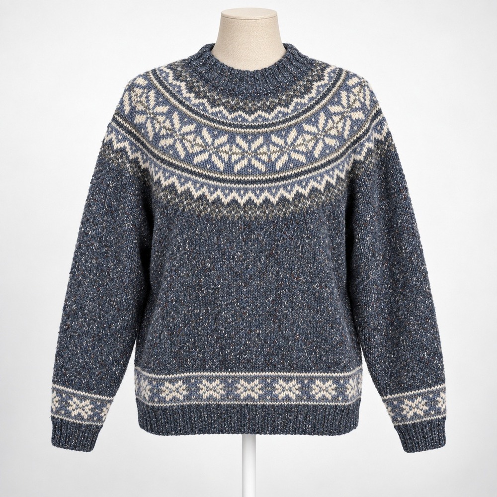 Vintage 90s Fair Isle Snowflake Sweater Size L Blue Retro Apre Ski Cottagecore